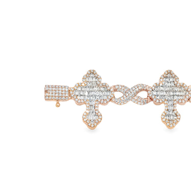 8.0 in - 14.35 grams - 3.19 Ctw / Rose 14k Rose Gold Diamond Cross Bracelet 3 Ctw